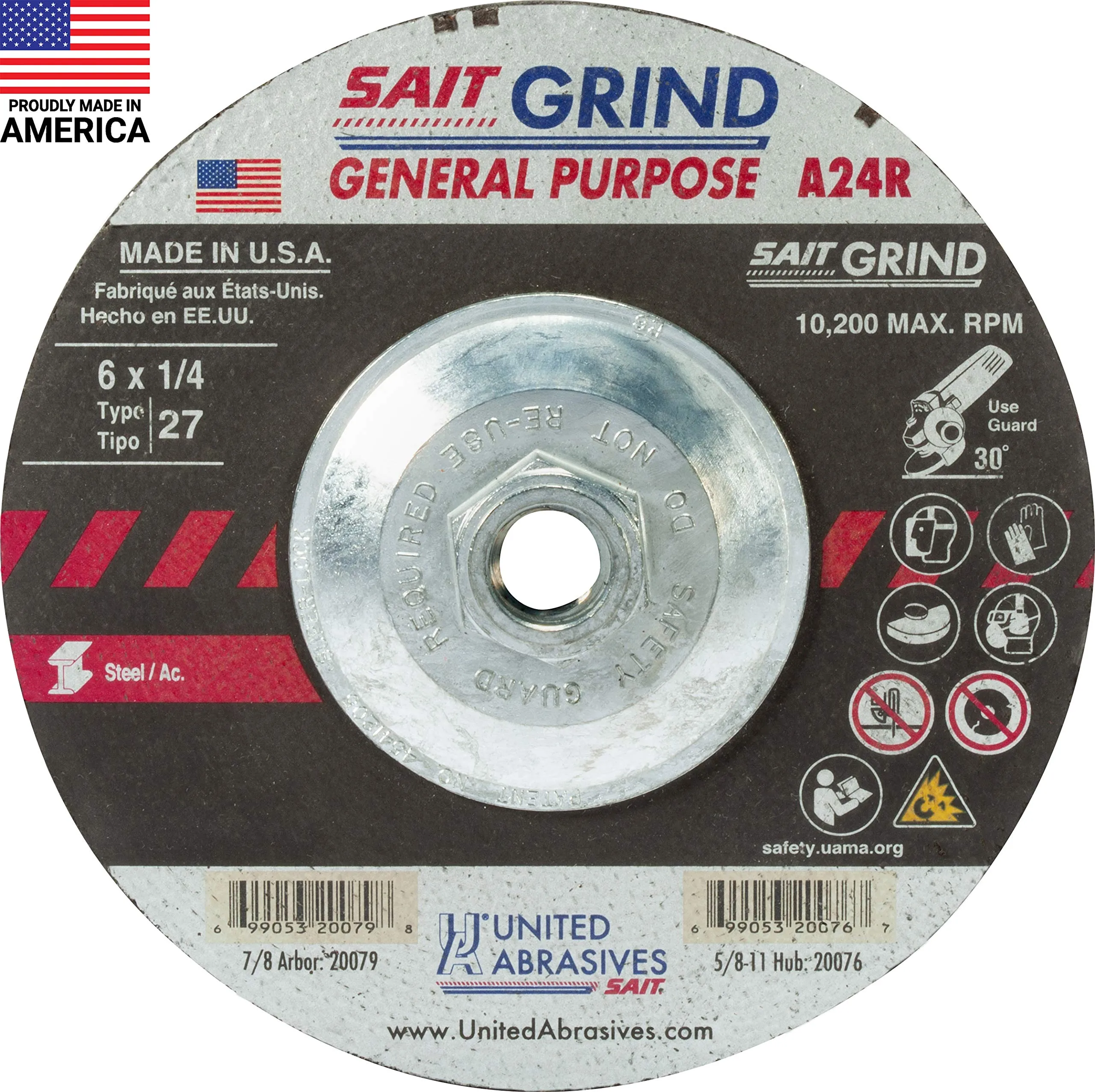 United Abrasives 6″ x 1/4″ x 5/8-11″ Grinding Wheel 20076